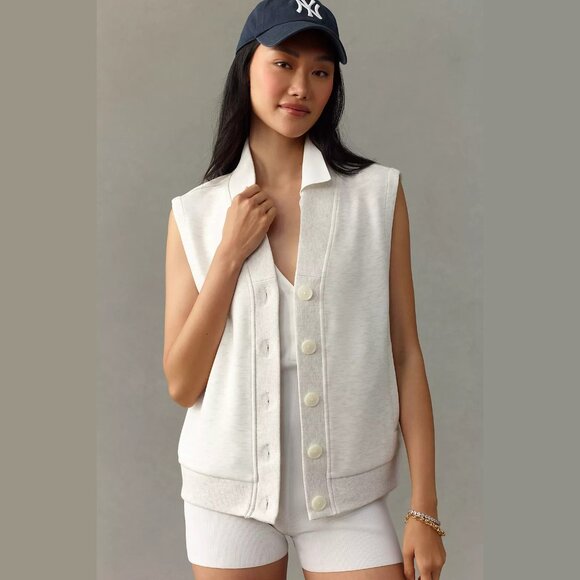 NEW Varley - Sizes S, M Women's Vicky Collared Button-Front Gilet - Ivory Marl - Picture 1 of 4